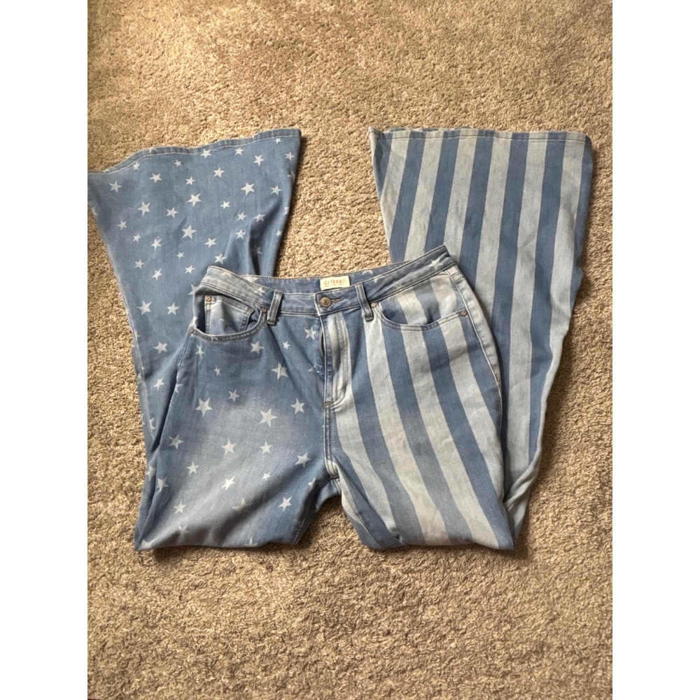 Shyanne Womens Stars and Stripes Patriotic Flare Bell Bottom Jeans Size 34 Reg